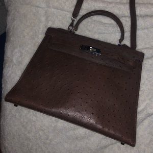 Ostrich leather brown bag. Large size.
